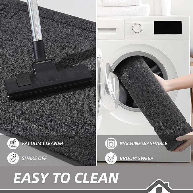 BEQHAUSE Door Mat 32" x 48", Non-Slip Door Mats Indoor Entryway Rugs Washable Low-Profile Absorbent and Stain Resist Floor Mats, Dog Door Mat for Front Back Door, Muddy Wet Shoes & Paws, Dark Grey
