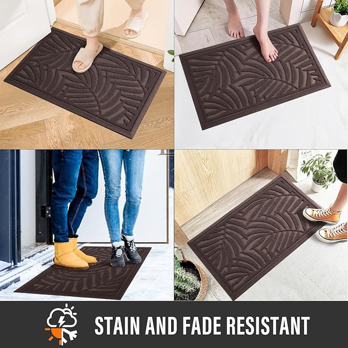 Front Door Mat, Absorbent Resist Dirt Welcome Door Mat Indoor Outdoor, Waterproof Doormat, Sturdy Non Slip Backing, Fade Resistant, Low Profile Entry Mat for Entryway, 36×24, Coffee
