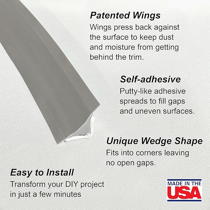 InstaTrim The Original Flexible Trim - 10ft Grey 1/2" Adhesive Trim with Many Uses Including Bathtubs, Sinks, Counters, Tile, Floors - Made in USA