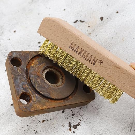 MAXMAN Brass Brush, Soft Brass Bristle Brush, Wire Brushes for Cleaning Metal Rust, Welds with 10" Beechwood Handle, 2 Pcs