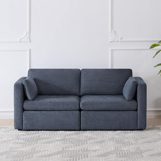 CHITA Small Modular Sectional Fabric Sofa Set, Extra Comfty Loveseat Cloud Couch, FSC Certified Modular Sectional Couch for Living Room, 78 inch Width,2 Seat Modular Sofa, Blue