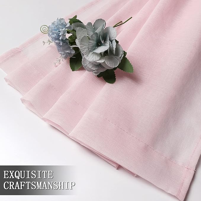 Tollpiz Sheer Curtain Linen Textured Bedroom Curtains Sheer Light Filtering Rod Pocket Voile Curtain for Living Room, 54 x 95 inches Long, Pink, Set of 2 Panels