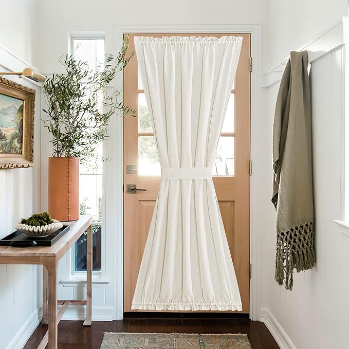 NICETOWN Linen Sheer Door Curtain Panel for French Doors, Privacy Kitchen Window Coverings Shades for Front Back, Light Filtering Rod Pocket Shades, W52 x L72 Inches, 1 PC