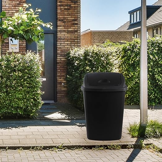 18 Gallon 4-Pack Large Garbage Can with Swing Lid, Commercial Plastic Swing Top Trash Bins, Black