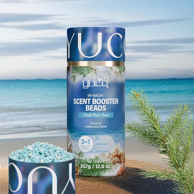 YUCO Scent Beads Laundry Natural,Ultra-Concentrated Two-Color Laundry Beads,Effective Fabric Deodorizer,Soften,Static Free,Microcapsule Technology Scent Lock Fresh Last 12Weeks(Ocean Cedarwood,12.6OZ)