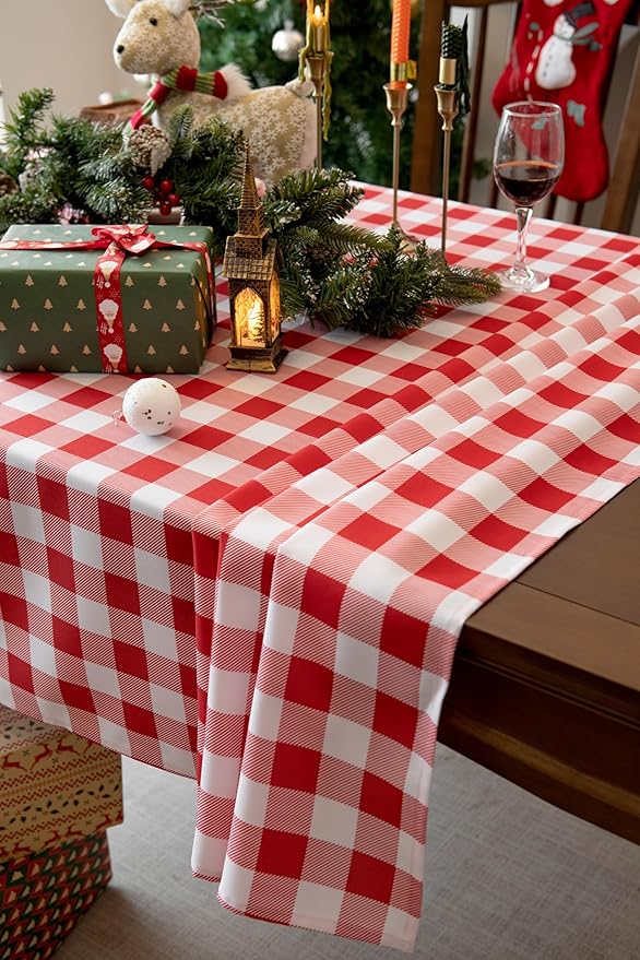 Classic Gingham Plaid Tablecloth Fabric - Rectangular 58x102 Inch Water Resistant Checked Table Cloth for Indoor/Outdoor Use - Table Cover for Kitchen, Picnics, Gardens, and Parties