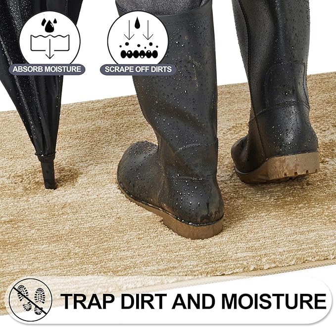 REFETONE Indoor Doormat, Front Door Mat 20"x32" Absorbent Rubber Backing Non Slip Back Door Mats, Washable Low-Profile Inside Floor Mat Door Rugs for Entryway, Resist Dirt Mud Mat for Dogs, Brown