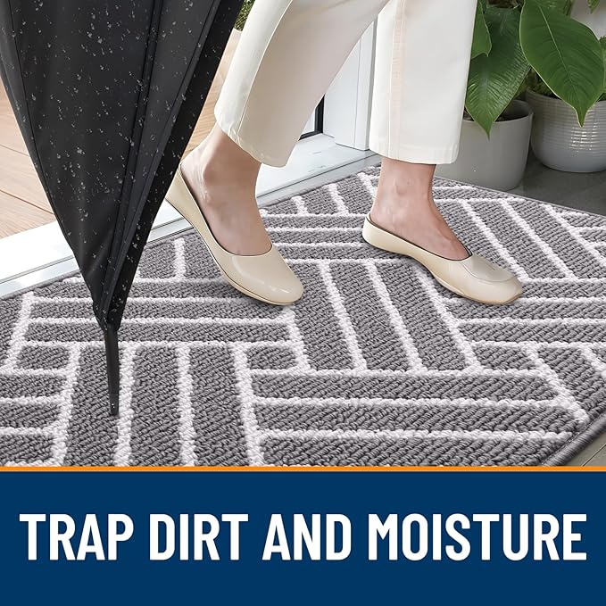 OLANLY Indoor Door Mat, 36x24 Inch, Dirt Resistant and Absorbent, Non-Slip Rubber Backing Floor Mats, Easy Clean Low-Profile Doormat for Entryway, Front Door, and Inside Entrance, Grey