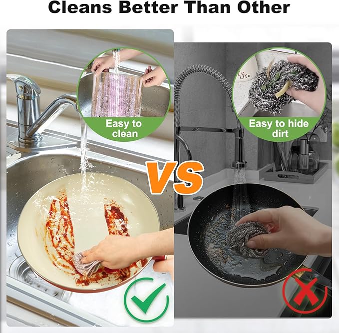 10pcs Non Scratch Wire Dishcloth Multipurpose Wire Dishwashing Rag for Wet and Dry,Metal Scrubbers for Cleaning Dishes,Dual-Sided Kitchen Cleaning Cloths with Mesh,Cleaning Tool for Pot, Pink