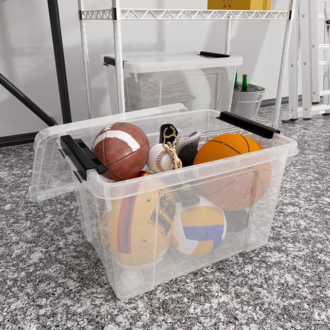 4-Pack 50 Quart Large Clear Storage Box, Plastic Storage Latch Bin