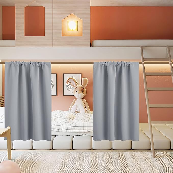RYB HOME Small Curtains for Door Windows - Blackout Thermal Insulating Drapes for Home Theatre Bathroom Basement Cafe RV Camper Windows Blinds, Wide 34 x Long 30, Silver Grey, 1 Pair