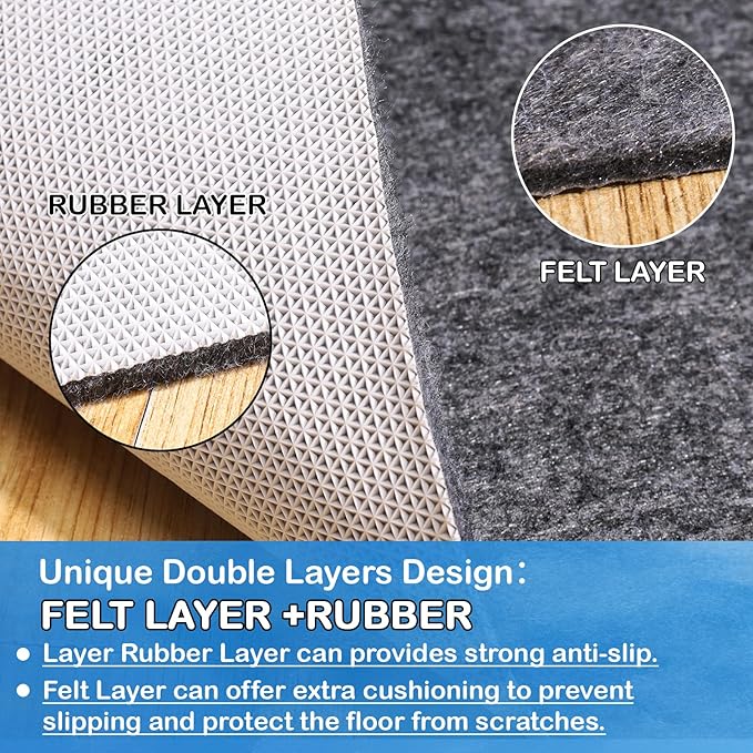 Non-Slip Rug Pads 10 x 14 ft, 100% Waterproof Extra Large Area Rugs Non Skid Rug Pad for All Floors and Finishes Durable Hardwood Floor Protective Felt Keeps Rugs in Place, Safe and Secure