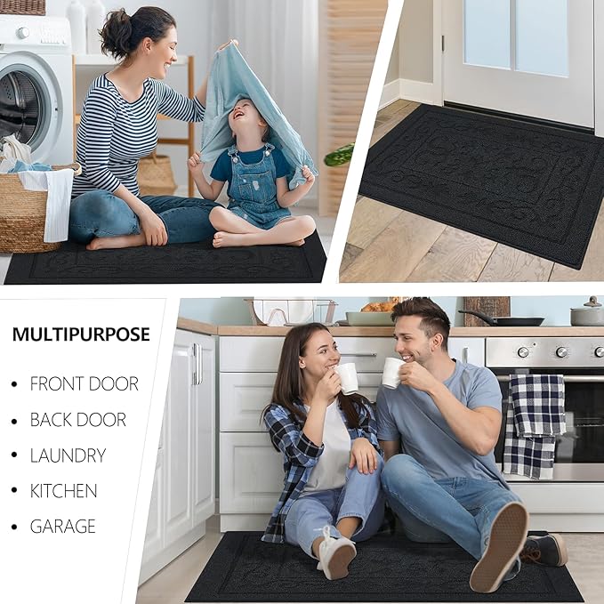 FONEYI Indoor Door Mat 24" x 36", Dirt Trapper Door Mats Non-Slip Entryway Rugs Washable, Absorbent Resist Dirt Welcome Mat, Low Profile Inside Floor Mats for Front Back Door and Entryway, Black
