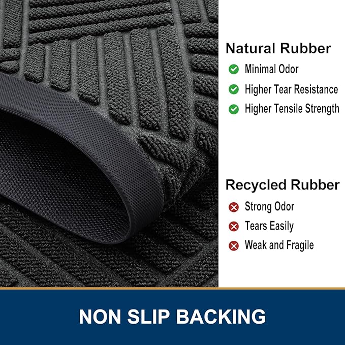 Smiry Front Door Mat Outside Entrance, Heavy Duty Outdoor Indoor Natural Rubber Doormat, Non Slip, Trap Dirt and Moisture, Easy Clean, Low Profile Patio Porch Entryway Mat, 59x20, Black