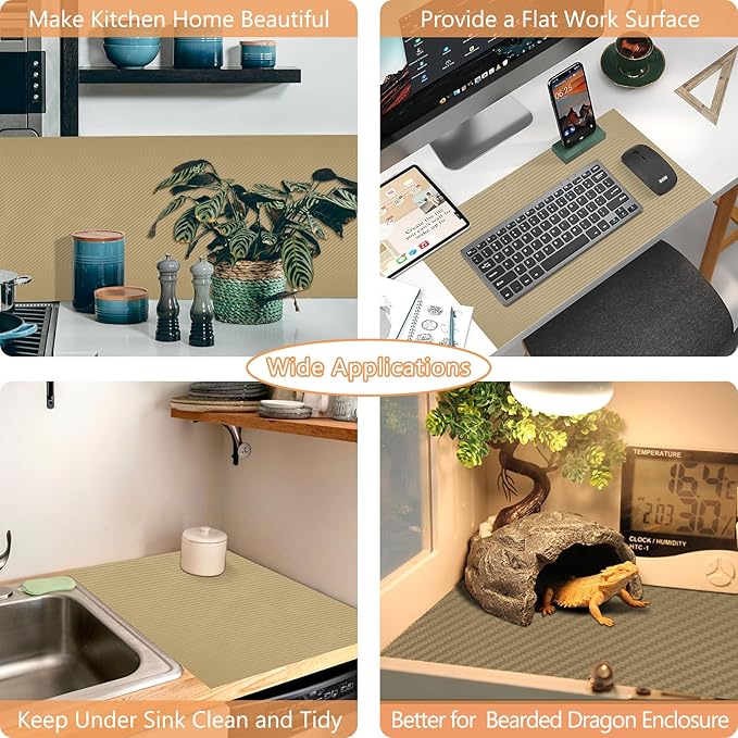 Self-Adhesive Shelf Liner Kitchen Liner, Waterproof Backed Paper Easy Peel and Stick Contact Liner Without Residue for Decor Your Desk Surface, Kitchen Countertops (Dark Khaki, 17.5 x 236.2 inches)