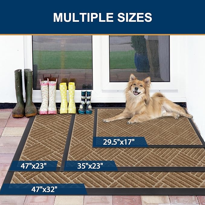 Smiry Front Door Mat Outside Entrance, Heavy Duty Outdoor Indoor Mat, Natural Rubber Doormat, Non Slip, Trap Dirt and Moisture, Easy Clean, Low Profile Patio Porch Entryway Mat, 59x23, Coffee