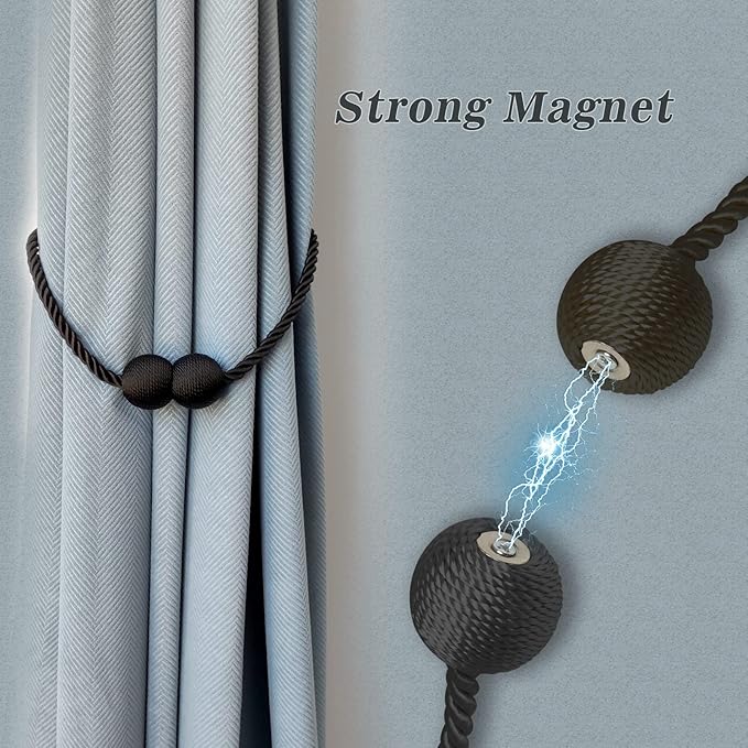 Hion Magnetic Curtain Tiebacks Golden 2pcs, Curtain Tiebacks Buckles Holdbacks Holders Hooks Clip for Home Bedroom Office Decorative Curtain