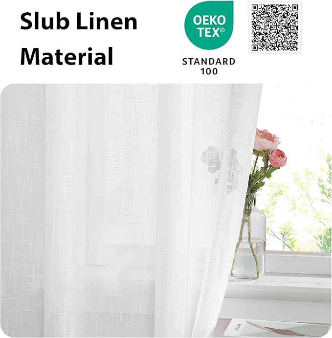 NICETOWN Linen Textured Door Curtain - White Sidelight Panel Curtain Semi Sheer French Front Door Curtain with Tieback for Kitchen, 30 inches W x 40 inches L, Single Panel