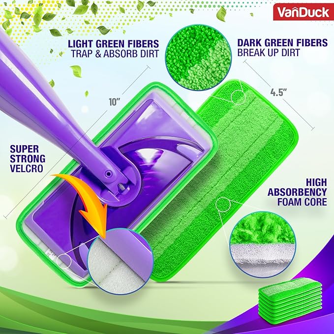 VanDuck Reusable Mop Pads Compatible with Swiffer WetJet (2 Pack) - Microfiber Mop Refill for Wet Mopping Cloths - Hardwood Floor Cleaning Spray Pads are Reusable Replacements