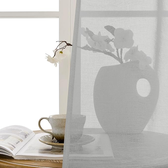 Tollpiz Short Sheer Door Curtains Closet Linen Textured Curtains Sheer Doorway Light Filtering Voile Patio Glass Door Rod Pocket Curtain French Door, 54 x 40 inches Long, Silver Grey, Set of 1 Panel