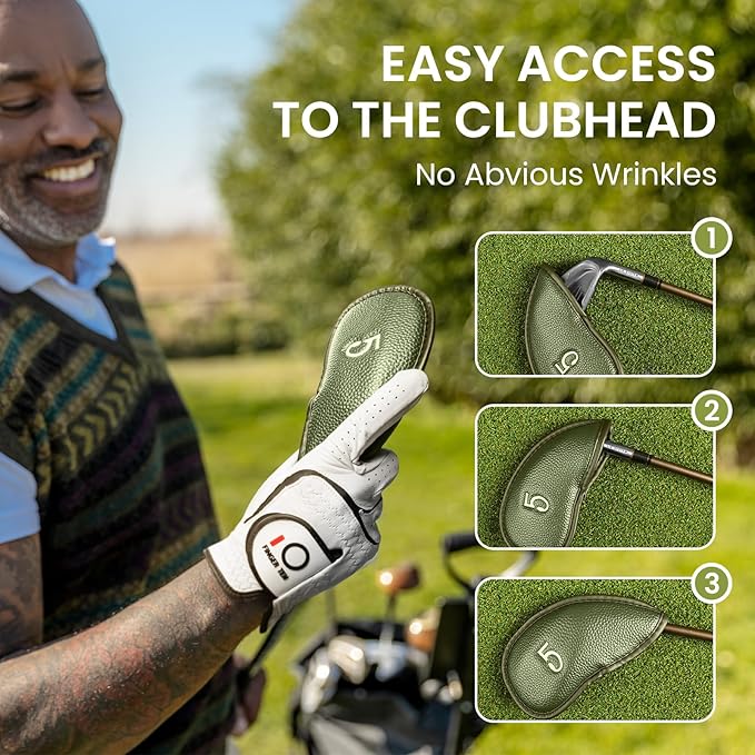FINGER TEN Premium Synthetic Leather Stylish Iron & Wedge Golf Head Covers Value 12 Piece Set, Embroidered Labels & Fits Most Clubs Gift Set, Travel Protection Accessories