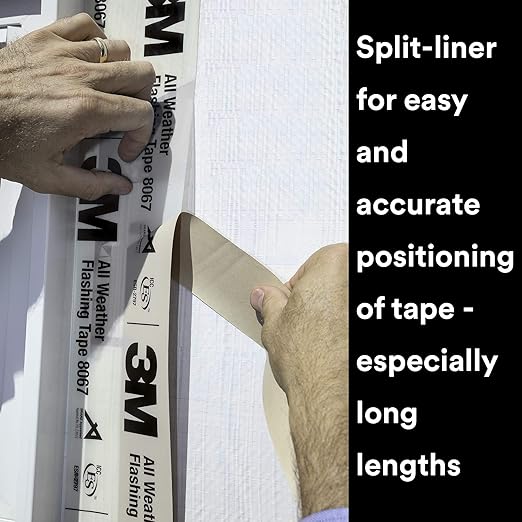 3M All Weather Flashing Tape 8067, 6 in x 75 ft, 1 Roll, Adhesive Backed Split Liner, Prevents Moisture Intrusion, Waterproof Flashing Seals Doors, Windows, Openings in Wood Frame Construction