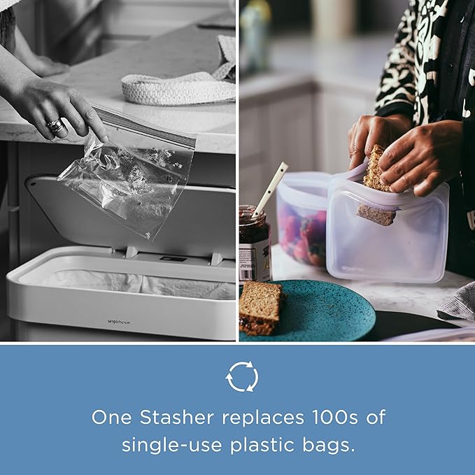 Stasher Premium Silicone Reusable Food Storage Stand-Up Mid Bag, Deep Ocean, Microwave, Sous Vide, Dishwasher, Oven and Freezer Safe, BPA Free, Leak-free, Eco-friendly, 56 Oz