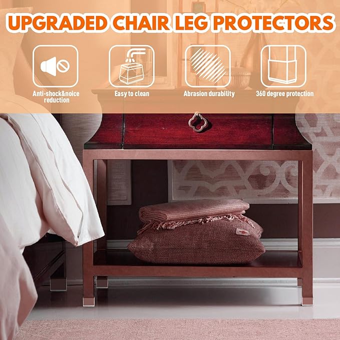 Rectangle Chair Leg Protectors for Hardwood Floors,16 PCS Silicone Covers to Protect Wood Tile Floors Felt Pads Furniture Leg Caps Reduce Noise. Easy to Move.(Clear,1 x 1.75 Inch,Rectangle)