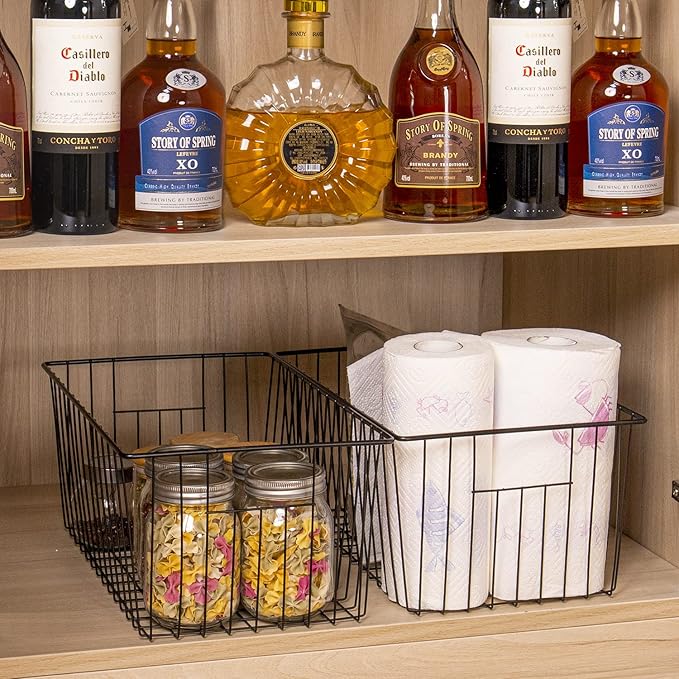 16inch Freezer Wire Storage Organizer Baskets, Household Refrigerator Bins with Built-in Handles for Cabinet, Pantry, Closet, Bedroom