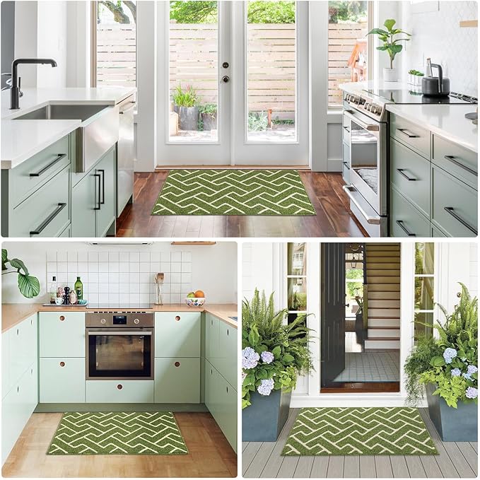hicorfe Indoor Doormat,Front Back Door Mat TPR Backing Non Slip Mats 20"x31.5" Absorbent Resist Dirt Entrance Doormat Inside Floor for Entryway Washable Low-Profile(Sage Green)