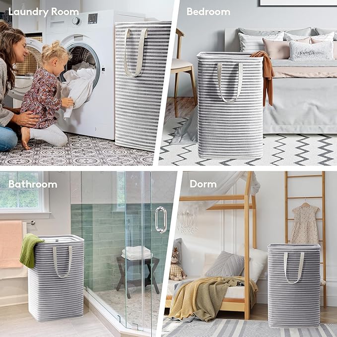 Lifewit 3 Pack Laundry Hamper Large Collapsible Laundry Baskets, Freestanding Waterproof Clothes Hamper with Easy Carry Handles in Laundry Room Bedroom Bathroom College Dorm for Adults, Black, 3 x 80L