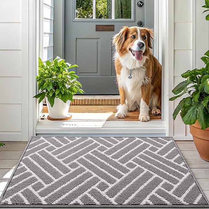OLANLY Indoor Door Mat, 48x32 Inch, Dirt Resistant and Absorbent, Non-Slip Rubber Backing Floor Mats, Easy Clean Low-Profile Doormat for Entryway, Front Door, and Inside Entrance, Grey