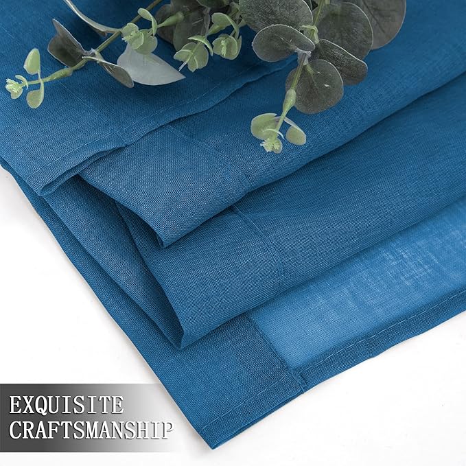 Tollpiz Sheer Tier Curtains Kitchen Linen Textured Half Curtain Sheers Light Filtering Rod Pocket Voile Bathroom Short Curtains for Farmhouse, 25 x 30 inches Long, Classic Blue, Set of 2 Panels