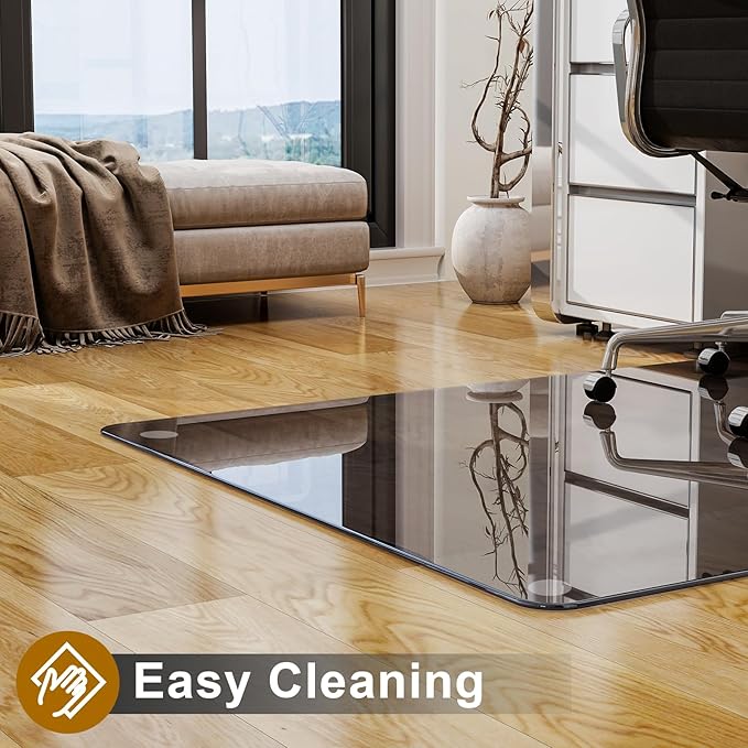 GLSLAND Office Chair Mat, 36" x 46" Grey Tempered Glass Floor Mat for Office Chair on Carpet, 1/6" Thick Computer Floor Mat with 4 Anti-Slip Pads