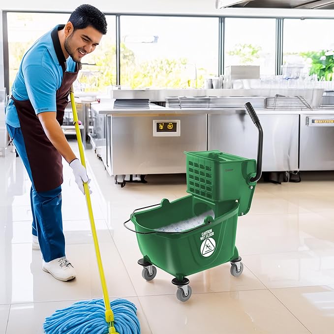 Dryser Commercial Mop Bucket with Side Press Wringer, 26 Quart, Green