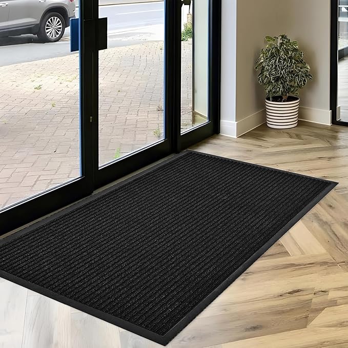 SRDDQLC Door Floor Mat Commercial Grade Large Size Heavy Duty Tough Entry Collection Slip Skid Entrance Mat with Rubber Backing Low Profile and Easy to Clean Indoor Outdoor Rug,3x6FT,Black