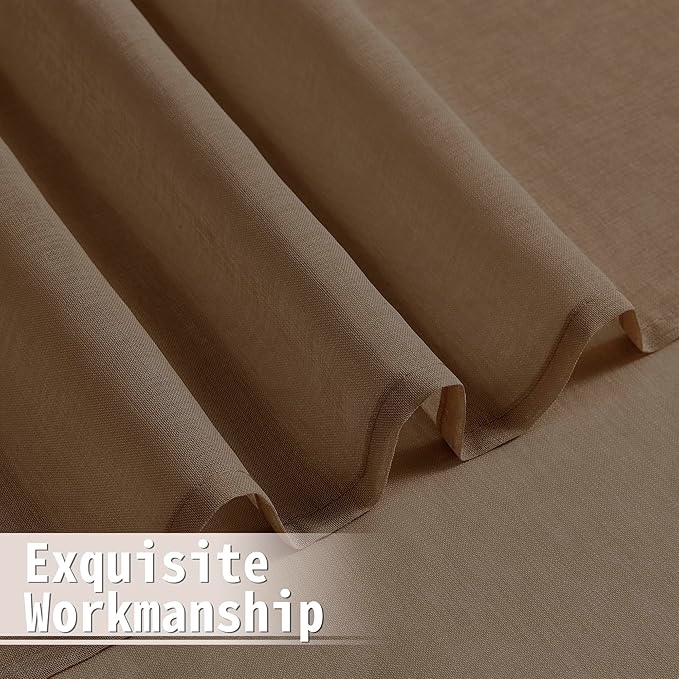 Tollpiz Sheer Door Curtain Closet Linen Textured Curtains Sheer Doorway Light Filtering Voile Patio Glass Door Rod Pocket Curtain French Door, 54 x 72 inches Long, Brown, Set of 1 Panel