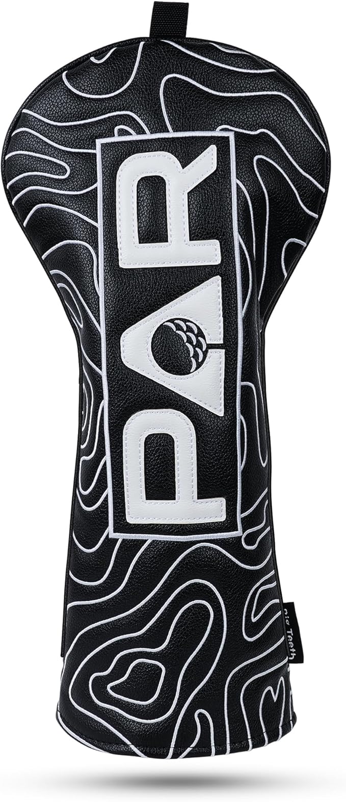 Big Teeth Golf Club Covers Full Set Driver Headcover Fairway Wood Hybrid Golf Club Iron Head Covers, Topographic Edition Putter Cover Leather Golf Head Covers Pure Black, Gifts for Men