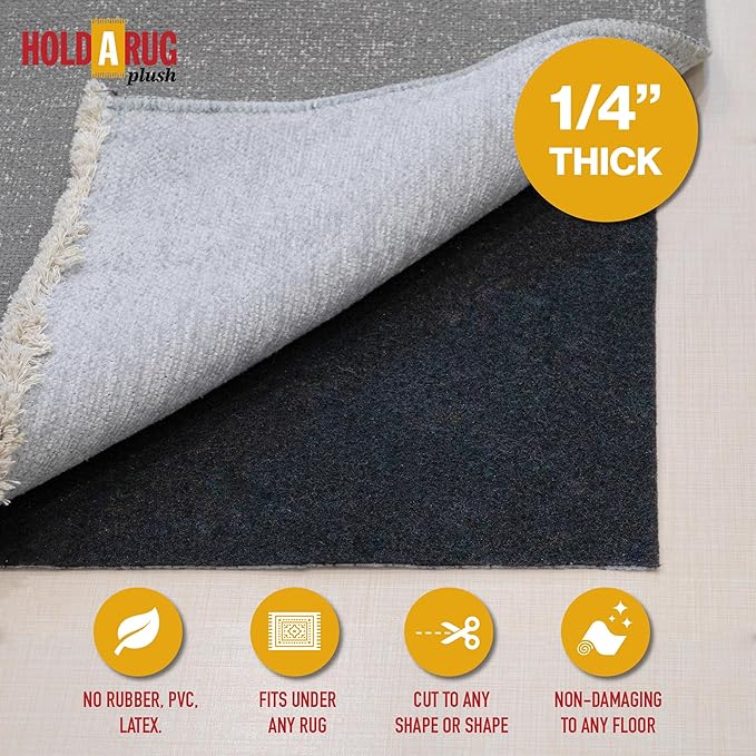 Hold-a-Rug Plush 2'6 x 8' Nonskid, Nonslip Rug Pad, Reversible Gripper, ¼ Thick, Safe for All Floors and Carpet, Keep Area Rugs Secure
