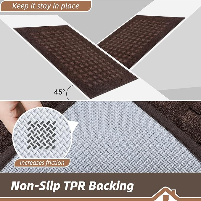 BEQHAUSE Waffle Door Mats Indoor 36"x60", Dog Mat for Muddy Paws Absorbent and Dirt Resist Floor Mats Non-Slip Washable Rugs for Entryway, Welcome Mat for Front Back Door, Muddy Wet Shoes, Dark Brown