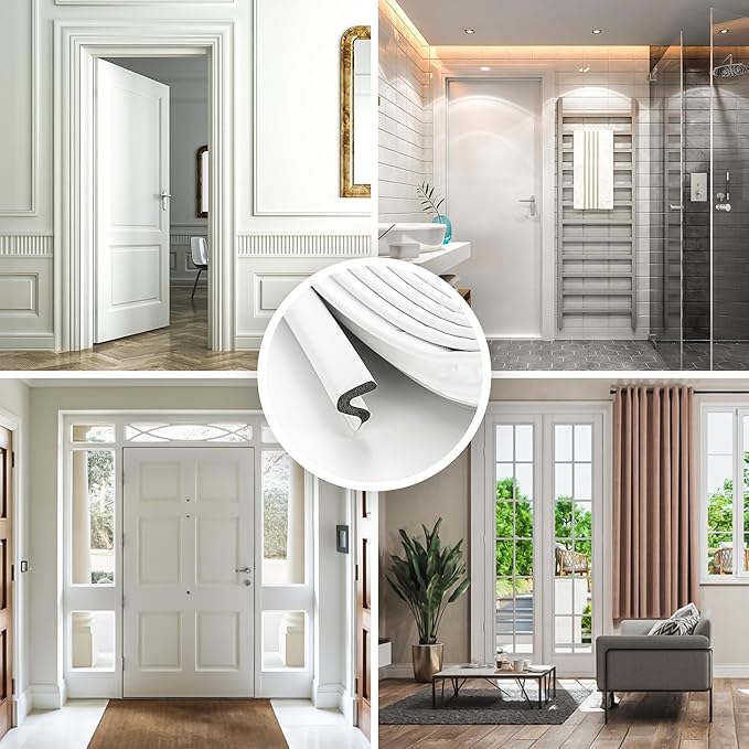 Ravinte Weather Stripping Door Seal Strip Soundproof "Q" Foam Weather Stripping for Door Frame, Exterior Door Weather Stripping for Large Gap, Easy to Install（White, 28FT)