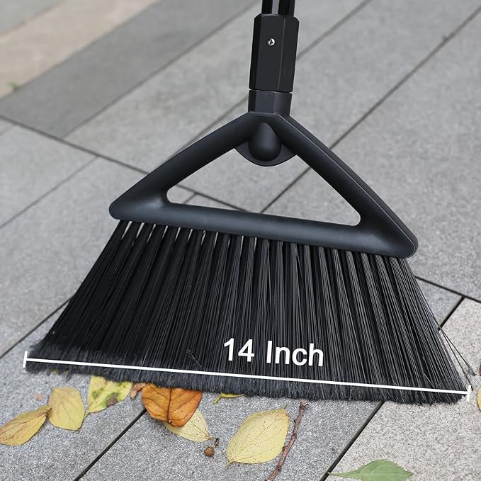 2PCS Heavy Duty Angle Broom, Long Pole Brooms for Indoor, Outdoor Sweeping, Kitchen to Courtyard, Black