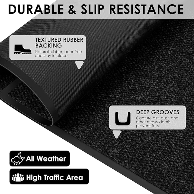 3′ x 25′ Front Door Mat Indoor Outdoor Entrance, Commercial Floor Mat Heavy Duty Dirt Trapper Entryway Doormat, Custom Size Non Slip Rubber Backing Welcome mat, Door Mat for High Traffic Area