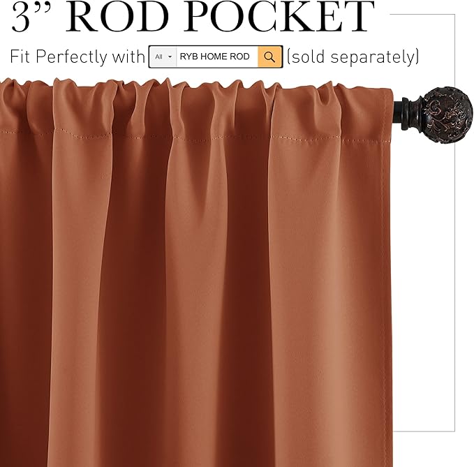RYB HOME Orange Window Curtains 84 inches Length, Energy Efficient Rod Pocket Drapes Privacy Covers for Sliding Door Home Office, W42 x L84 inch, 2 Panels, Burnt Orange