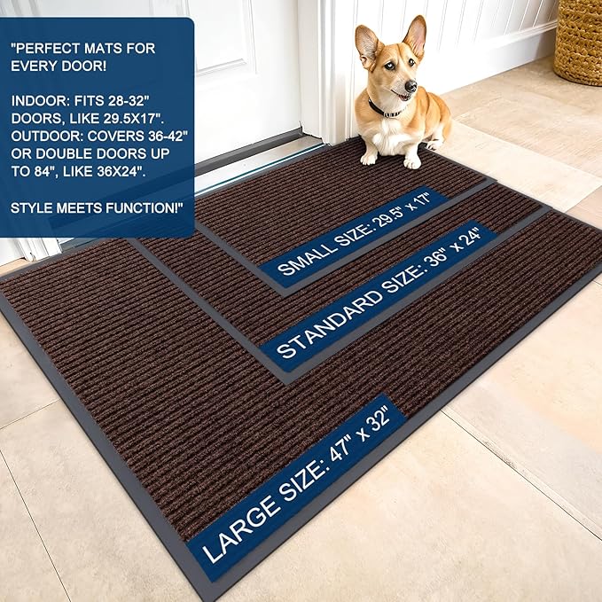 OLANLY Front Door Mat Indoor Outdoor Entrance, Waterproof Heavy Duty Doormat, Fade Resistant, Low Profile, Easy Clean Patio Porch Welcome Floor Mats for Entry, 29.5x17, Brown