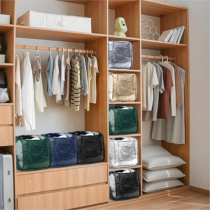 4 Pack Closet Storage Bins, Storage Containers for Closets, Fabric Closet Bins for StorageDecorative ,Collapsible Baskets for Organizing Clothes Toy Nursery (Black/Blue/Beige/Gray)