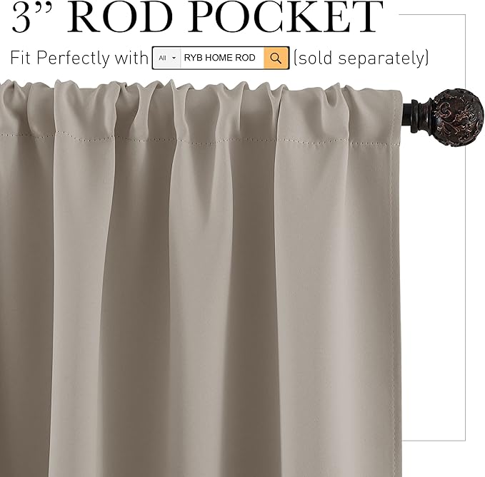 RYB HOME RV Curtains for Camper Windows - Soft Thermal Insulated Small Window Curtain Tiers for Cafe Kitchen Bedroom Basement Glass Door Window, W 42 x L 30 inches, Sand, 2 Panels