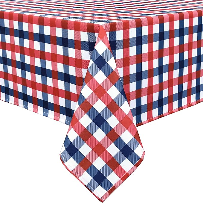 4th of July Checkered Tablecloth Fabric - Rectangle 58x84 Inch Classic Gingham Patriotic Party Table Cloth for Indoor/Outdoor Use - Independence Day Memorial Day Washable Table Cover