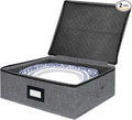 Platter Storage Case - Stackable China Storage Containers Hard Shell with Durable Zipper & Label & Sturdy Handles, 5.3” Height, Structured Top, 4 Felt Dividers Included (Dark Gray)