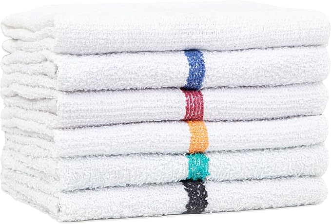 Arkwright Qwick Wick Bar Mop Towels Bulk - (Case of 60) 100% Cotton Quick Dry Dishcloths, Super Absorbent Multipurpose Cleaning Rags for Restaurants, Kitchen, Bathroom, Hotel, 16 x 19 in, Red Stripe